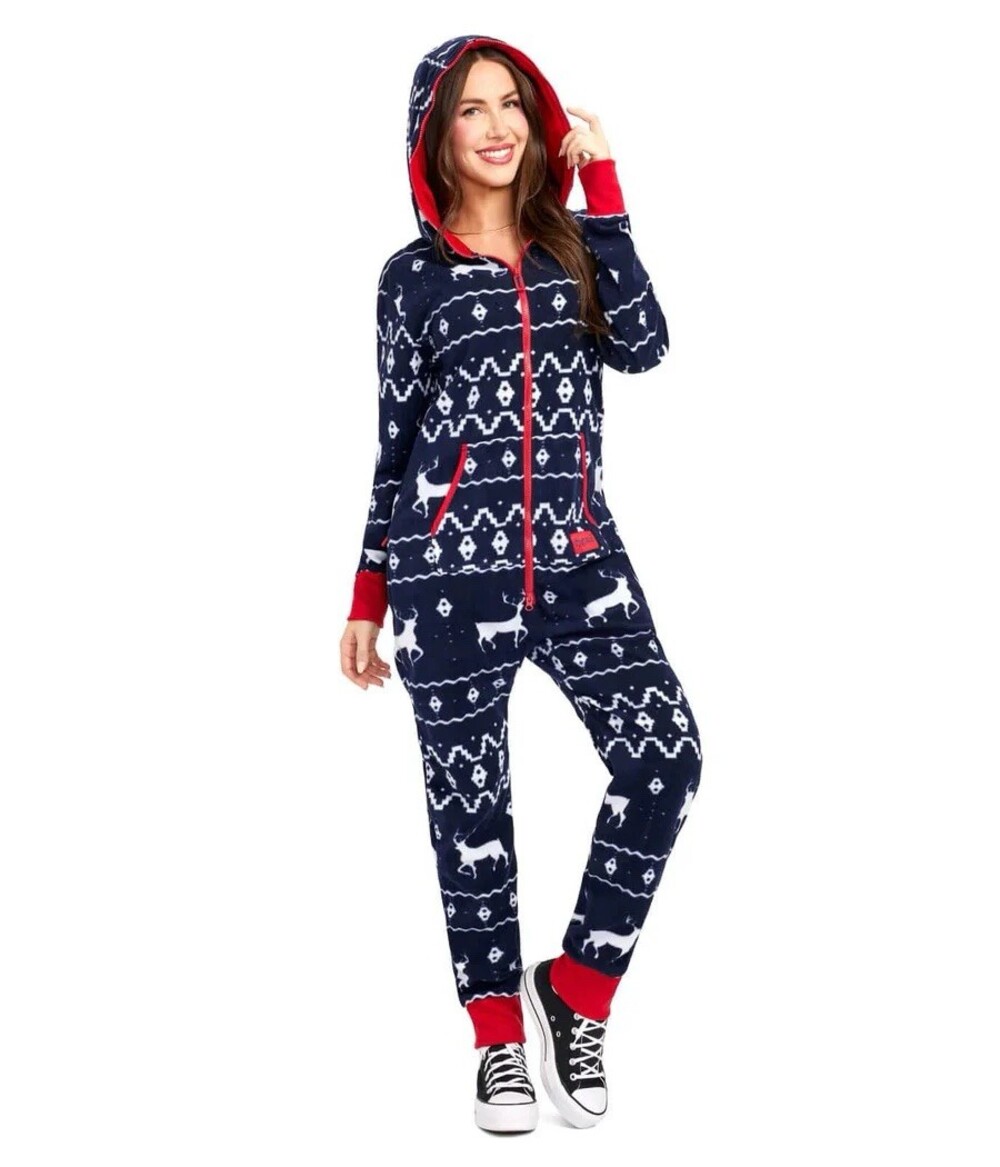 Tipsy Elves Blue Reindeer JUMPSUIT Adult Size Small NWT